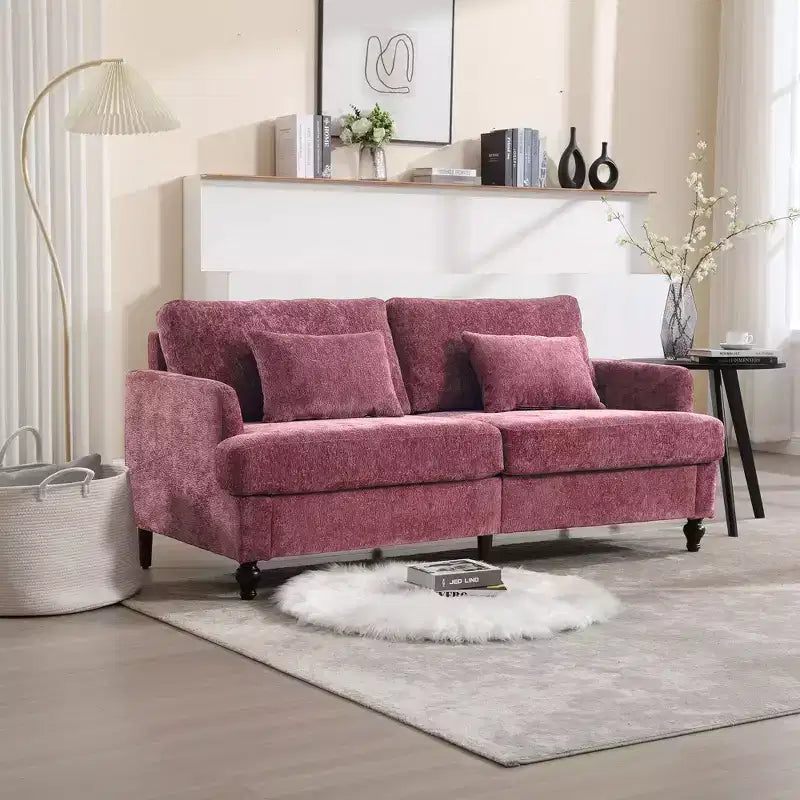 PexFix 69 Mid Century Modern Chenille Fabric Loveseat Sofa 2-Seat Upholstered Loveseat Sofa Couch for Living Room Bedroom Brown Wood Feet Sofa