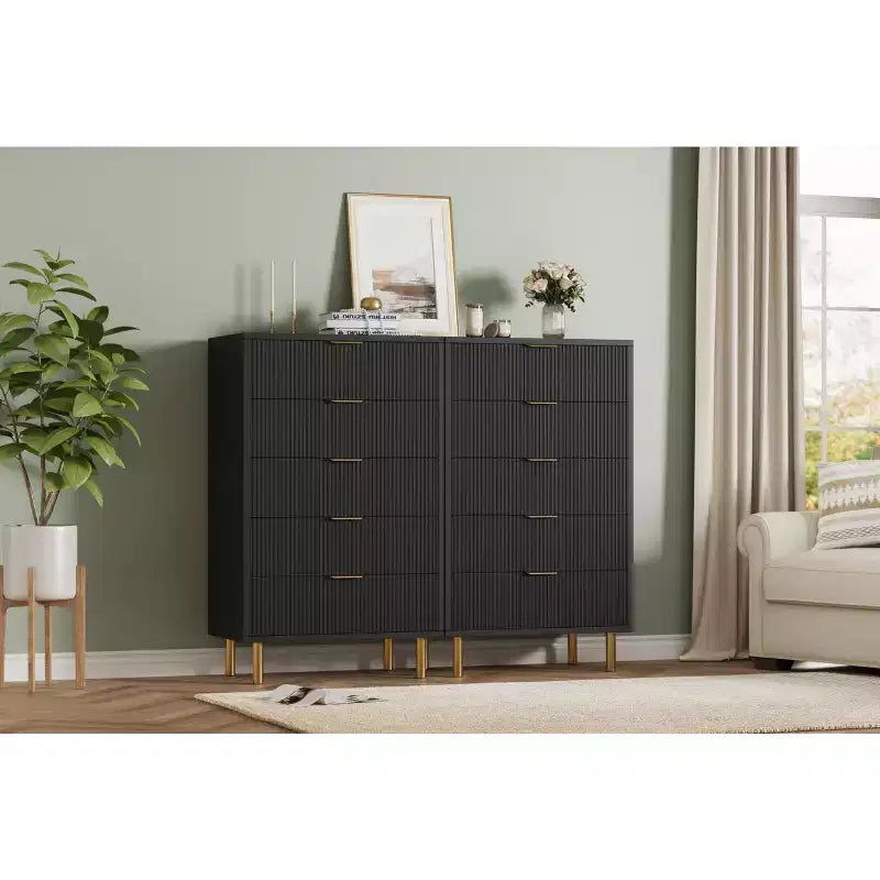 Acekool White 5 Drawer Dresser for Bedroom, Modern Storage Chest with Gold Handles, Large Drawers, Organizer Cabinet for Living Room, Hallway, Office