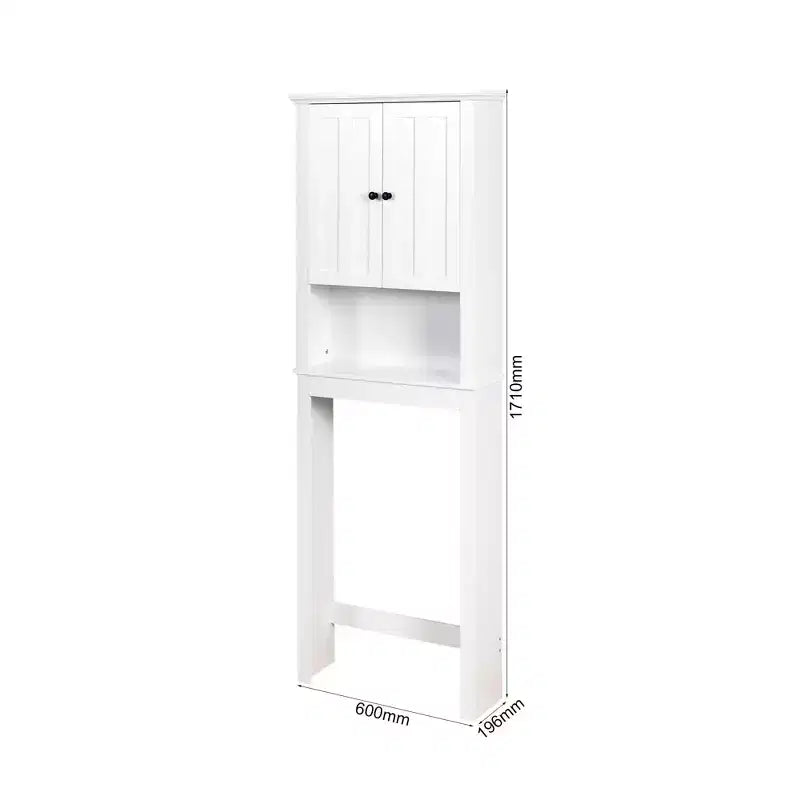 Over The Toilet Bathroom Storage Cabinet, Space Saver Cabinet Organizer With 2 Doors 1 Open Storage Shelf For Bathroom Storage White