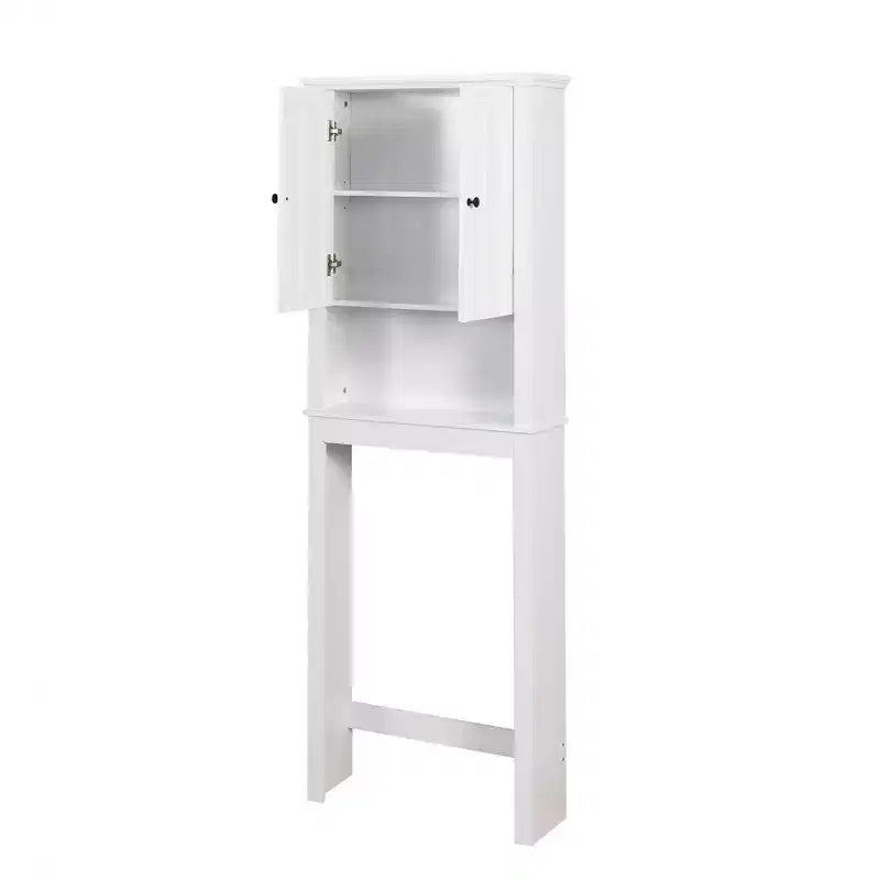 Over The Toilet Bathroom Storage Cabinet, Space Saver Cabinet Organizer With 2 Doors 1 Open Storage Shelf For Bathroom Storage White
