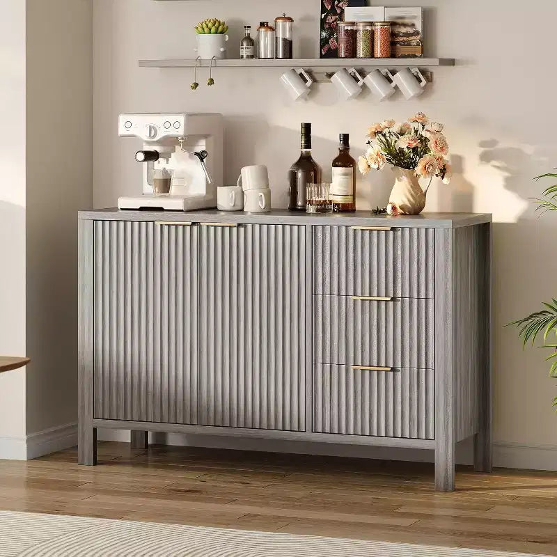 Acekool Modern Fluted 3-Drawer Sideboard Buffet Cabinet, Storage Cabinet for Kitchen or Living Room