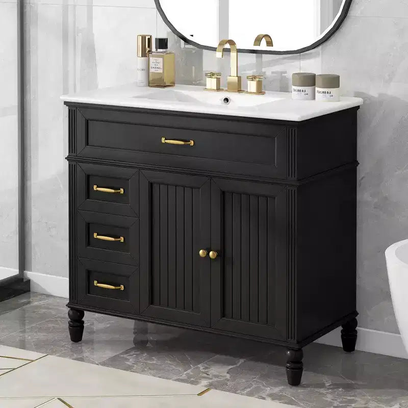 36 Black Bathroom Vanity Sink Combo with Storage , Wood Bathroom Floor Cabinet with Drawers for Small Space