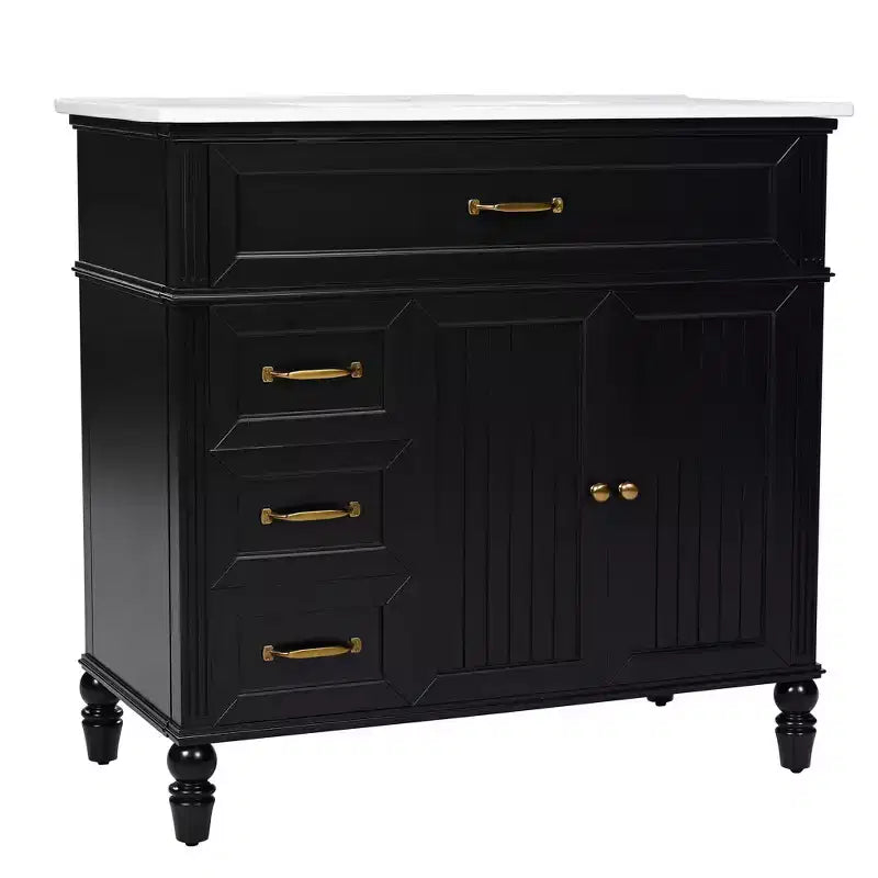 36 Black Bathroom Vanity Sink Combo with Storage , Wood Bathroom Floor Cabinet with Drawers for Small Space