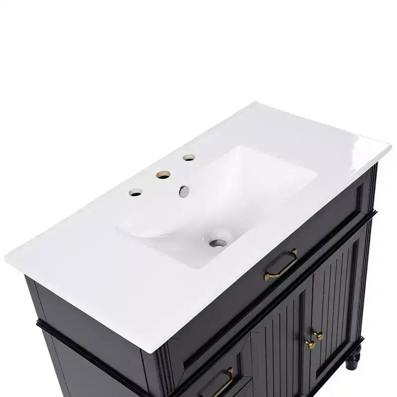 36 Black Bathroom Vanity Sink Combo with Storage , Wood Bathroom Floor Cabinet with Drawers for Small Space
