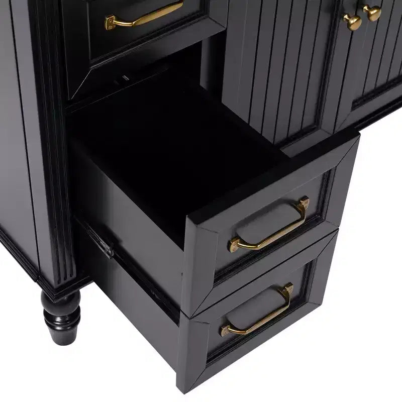 36 Black Bathroom Vanity Sink Combo with Storage , Wood Bathroom Floor Cabinet with Drawers for Small Space