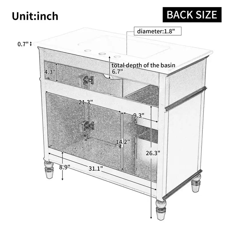 36 Black Bathroom Vanity Sink Combo with Storage , Wood Bathroom Floor Cabinet with Drawers for Small Space