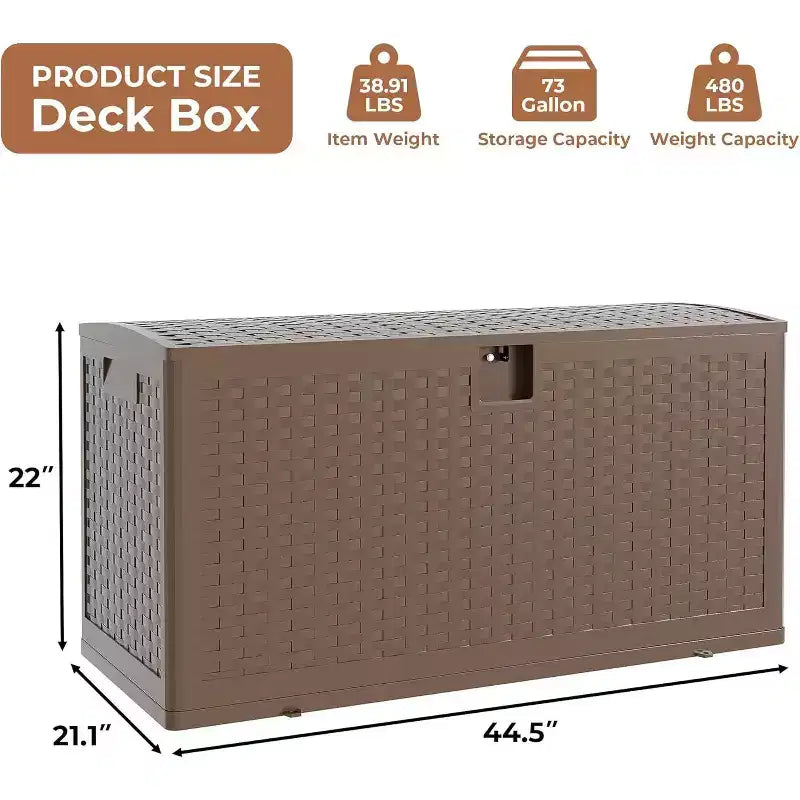 73GAL Rattan Pattern Plastic Storage Bin Brown | Garage, Basement, Attic, Large Storage