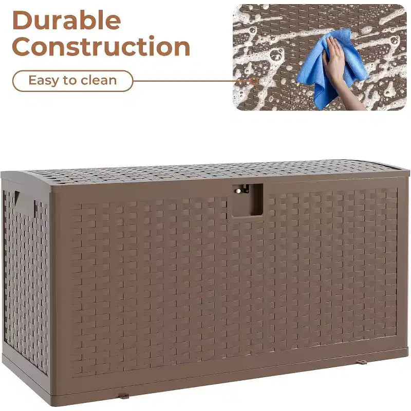 73GAL Rattan Pattern Plastic Storage Bin Brown | Garage, Basement, Attic, Large Storage