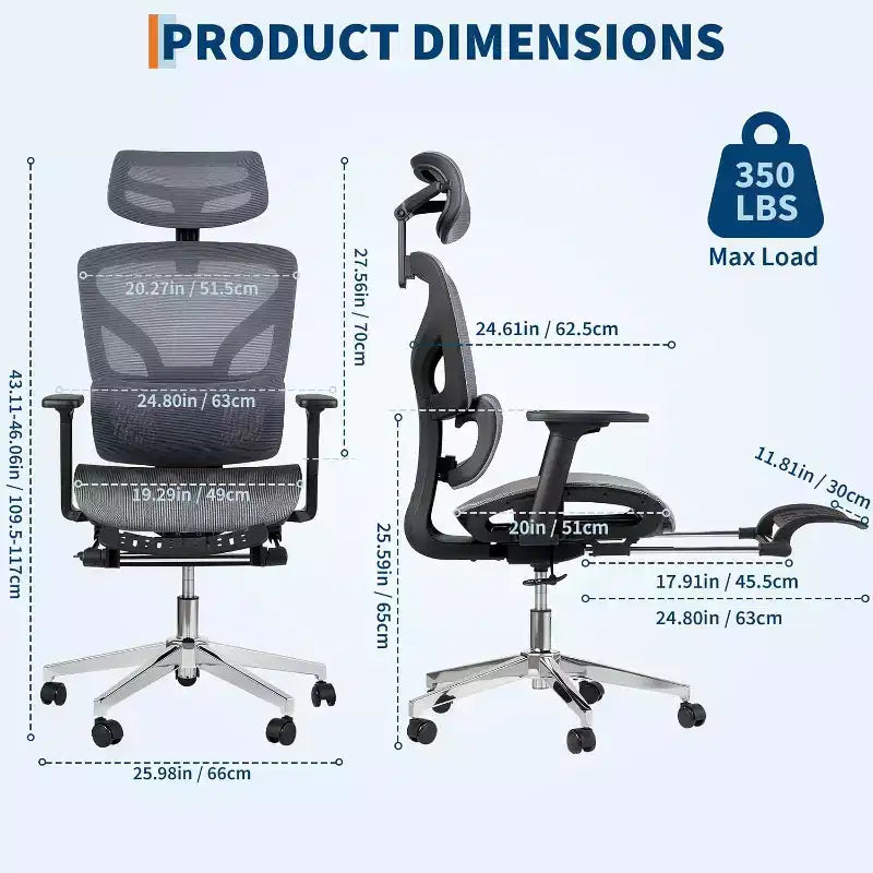 Acekool Ergonomic Mesh Office Chair with Footrest, 4D Armrests & Adjustable Lumbar for Home or Gaming Room