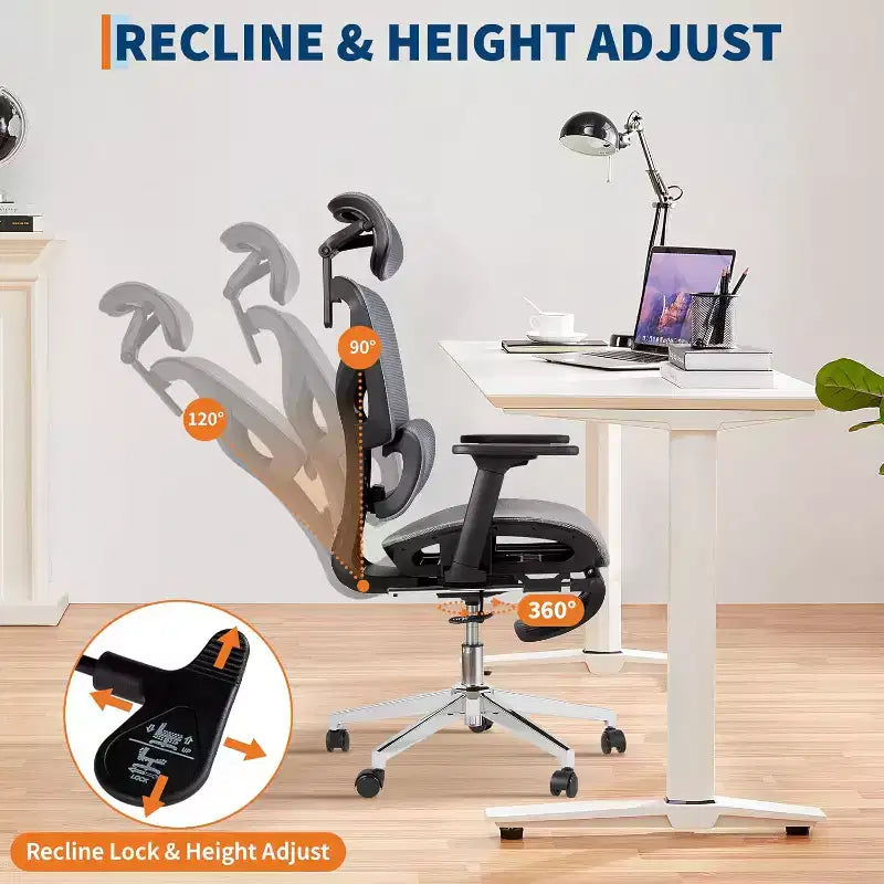 Acekool Ergonomic Mesh Office Chair with Footrest, 4D Armrests & Adjustable Lumbar for Home or Gaming Room
