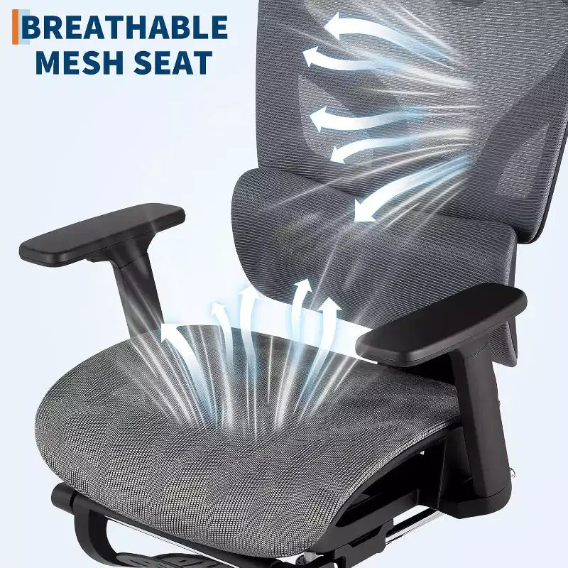 Acekool Ergonomic Mesh Office Chair with Footrest, 4D Armrests & Adjustable Lumbar for Home or Gaming Room