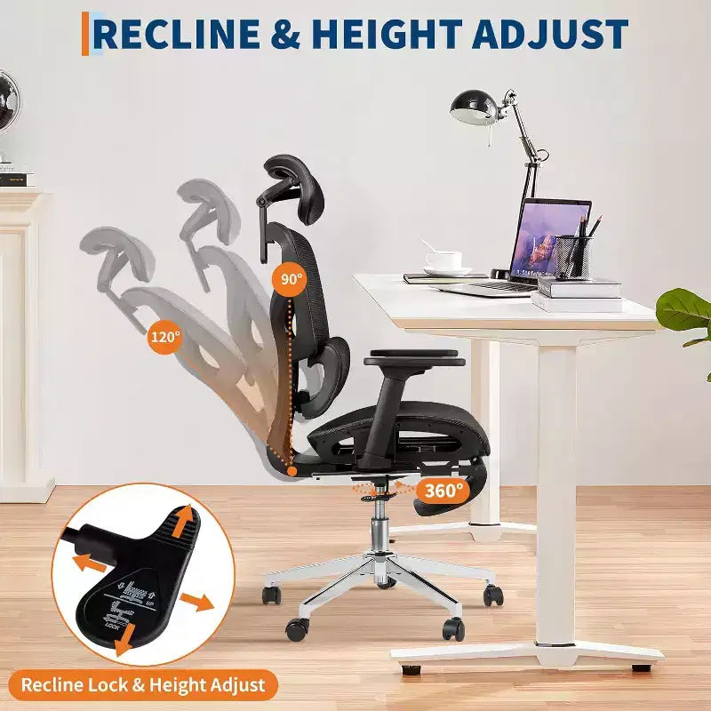 Acekool Ergonomic Mesh Office Chair with Footrest, 4D Armrests & Adjustable Lumbar for Home or Gaming Room