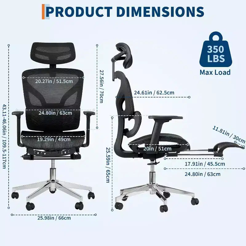 Acekool Ergonomic Mesh Office Chair with Footrest, 4D Armrests & Adjustable Lumbar for Home or Gaming Room