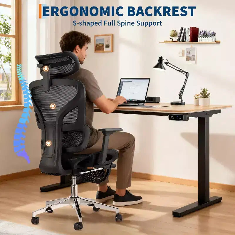 Acekool Ergonomic Mesh Office Chair with Footrest, 4D Armrests & Adjustable Lumbar for Home or Gaming Room