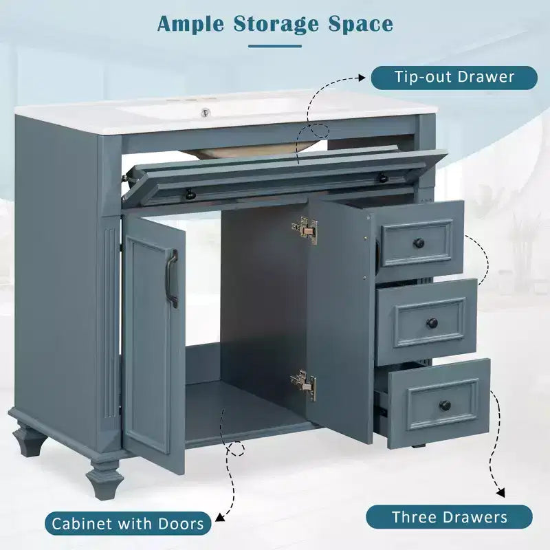 36 Bathroom Vanity Sink Combo with Storage , Bathroom Floor Cabinet with Drawers and Soft Close Doors