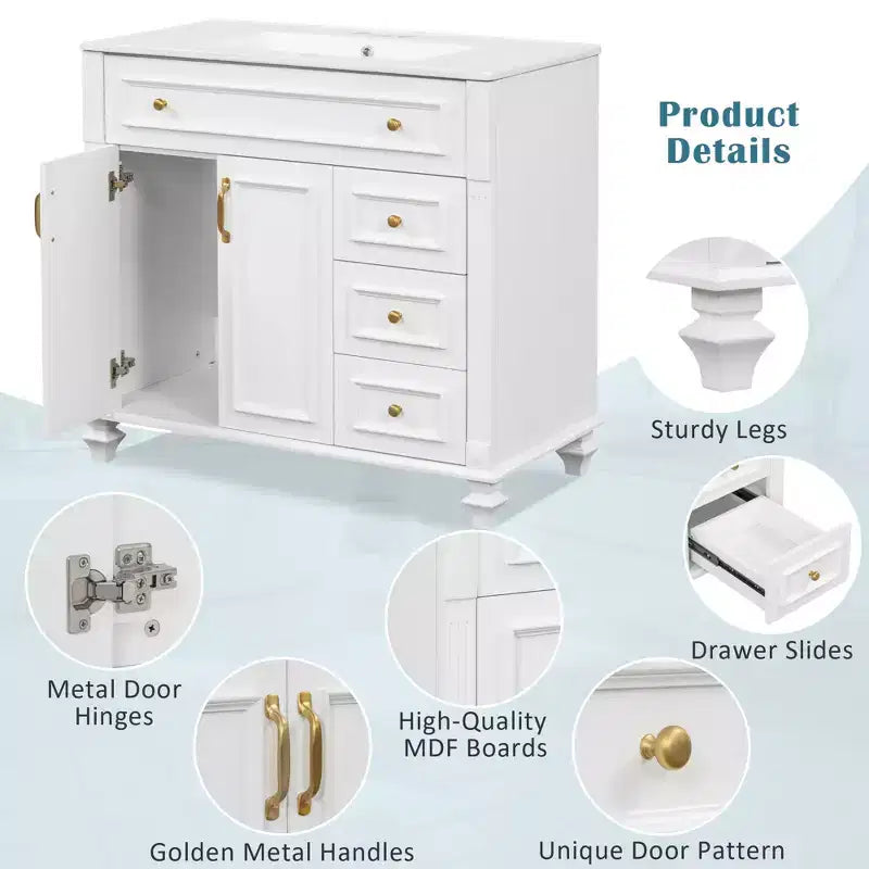 36 Bathroom Vanity Sink Combo with Storage , Bathroom Floor Cabinet with Drawers and Soft Close Doors
