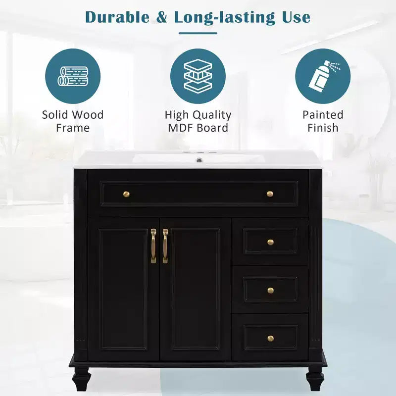 36 Bathroom Vanity Sink Combo with Storage , Bathroom Floor Cabinet with Drawers and Soft Close Doors
