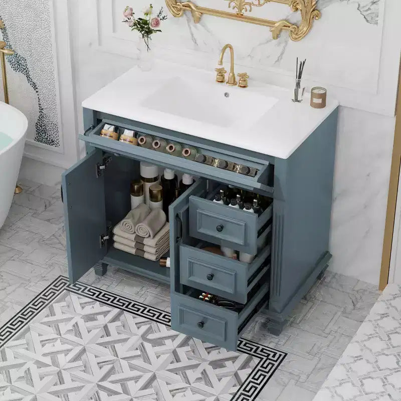 36 Bathroom Vanity Sink Combo with Storage , Bathroom Floor Cabinet with Drawers and Soft Close Doors