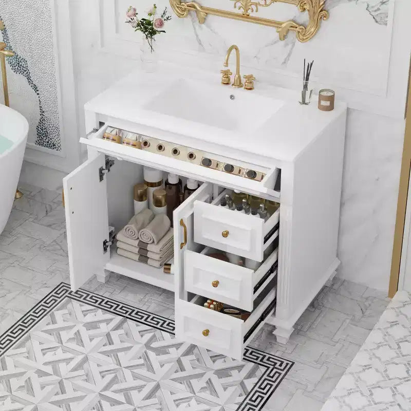 36 Bathroom Vanity Sink Combo with Storage , Bathroom Floor Cabinet with Drawers and Soft Close Doors