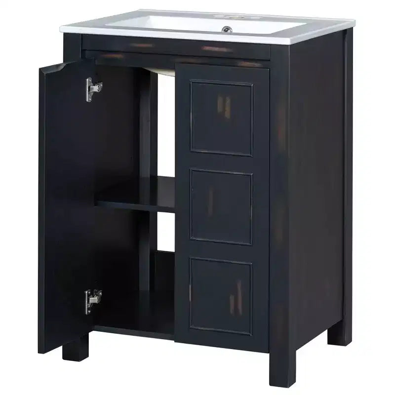 48 Vintage Bathroom Vanity Combo with Double Vanities, Bathroom Storage Cabinet with Soft Close Doors and Shelf, Espresso