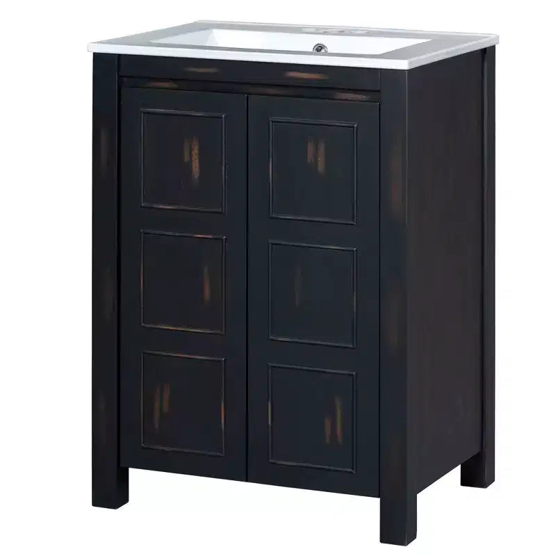 48 Vintage Bathroom Vanity Combo with Double Vanities, Bathroom Storage Cabinet with Soft Close Doors and Shelf, Espresso