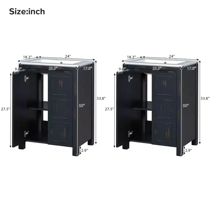 48 Vintage Bathroom Vanity Combo with Double Vanities, Bathroom Storage Cabinet with Soft Close Doors and Shelf, Espresso
