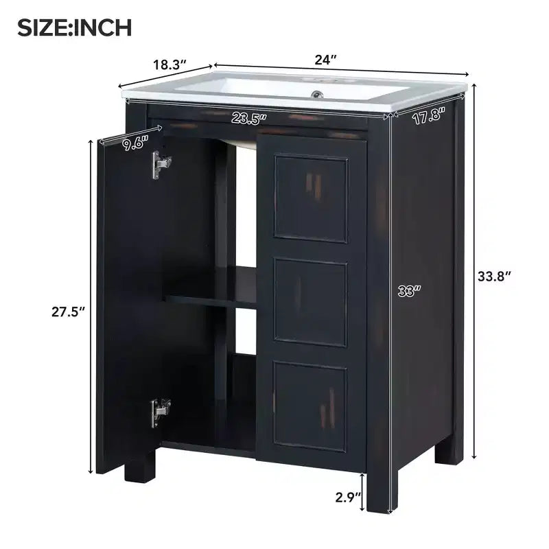 48 Vintage Bathroom Vanity Combo with Double Vanities, Bathroom Storage Cabinet with Soft Close Doors and Shelf, Espresso