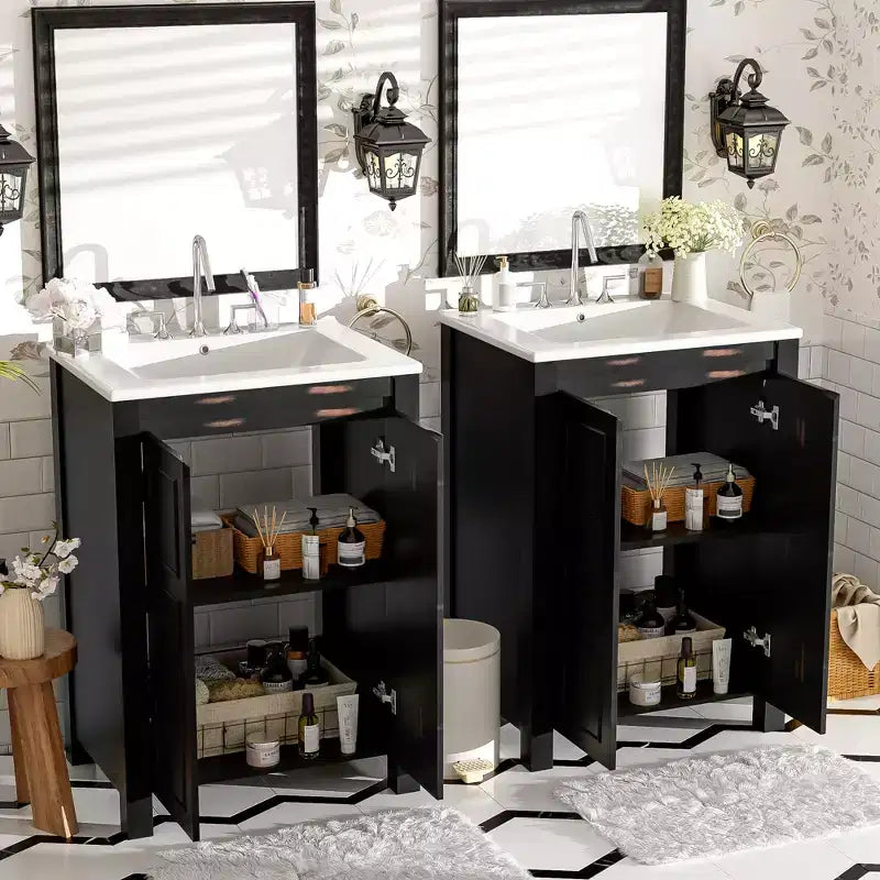 48 Vintage Bathroom Vanity Combo with Double Vanities, Bathroom Storage Cabinet with Soft Close Doors and Shelf, Espresso