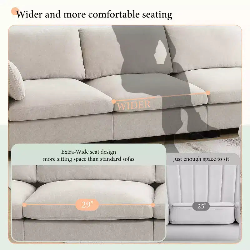 GDFStudio Lucas Modern 130 Chenille L-Shaped Modular Sectional Sofa with Ottoman, DUAL-PORT CHARGING and Folding Table