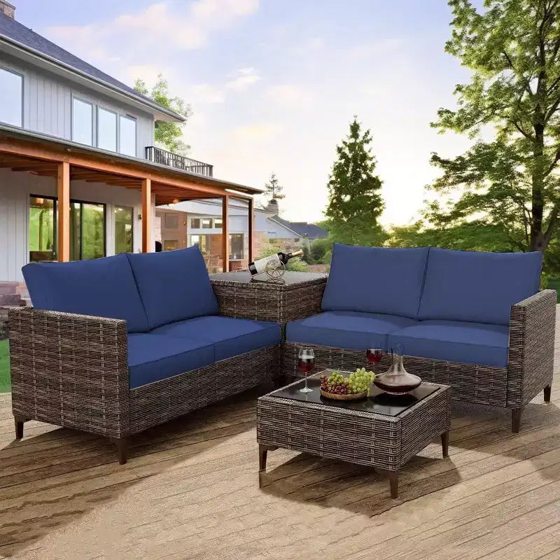 COZONY All Weather PE Rattan Patio Sectional Set, Loveseat Sofa Coffee Table with Storage for Backyard Poolside Porch