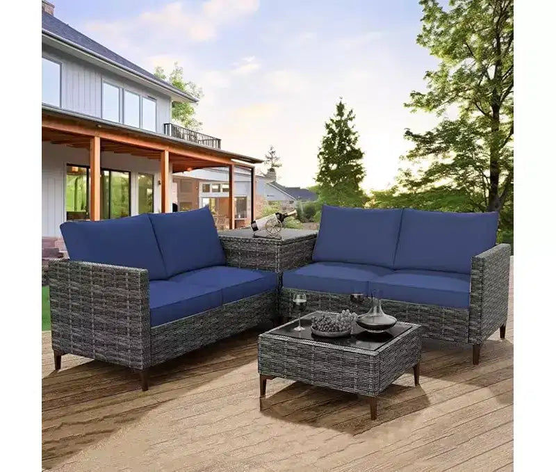 COZONY All Weather PE Rattan Patio Sectional Set, Loveseat Sofa Coffee Table with Storage for Backyard Poolside Porch