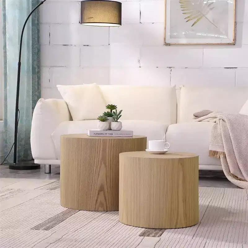 Nesting coffee table set of 2, modern round design with non-slip feetperfect accent or end tables for small spaces, living room, or bedroom
