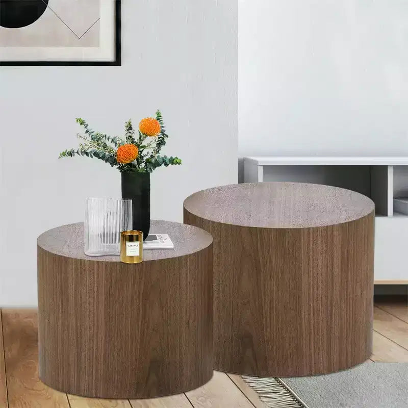Nesting coffee table set of 2, modern round design with non-slip feetperfect accent or end tables for small spaces, living room, or bedroom