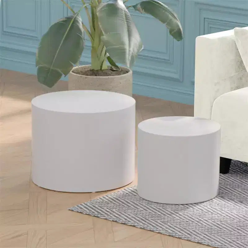 Nesting coffee table set of 2, modern round design with non-slip feetperfect accent or end tables for small spaces, living room, or bedroom