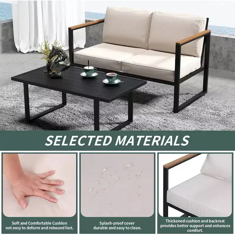 COZONY 4 Piece Outdoor Patio Set, Metal Conversation Chairs Coffee Table Sectional for Porch Balcony Garden