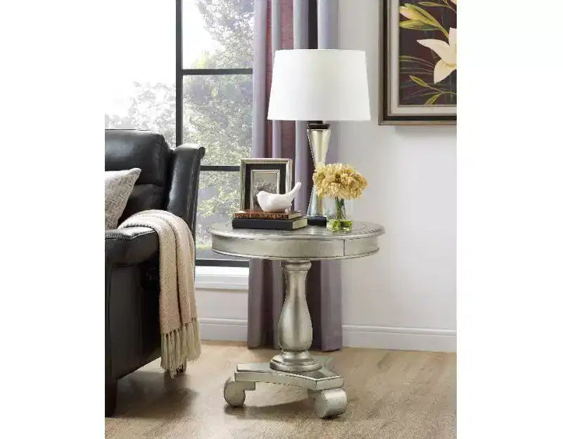 TUYOHW Round Wood Pedestal Side Table, Traditional 26 End Table with Scrolled Legs, Timeless Accent Small Coffee Table for Living Room & Bedroom