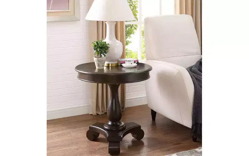 TUYOHW Round Wood Pedestal Side Table, Traditional 26 End Table with Scrolled Legs, Timeless Accent Small Coffee Table for Living Room & Bedroom