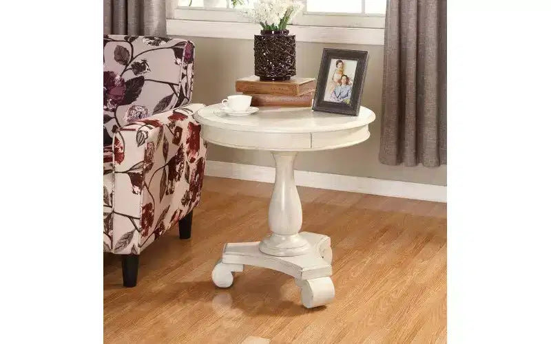 TUYOHW Round Wood Pedestal Side Table, Traditional 26 End Table with Scrolled Legs, Timeless Accent Small Coffee Table for Living Room & Bedroom