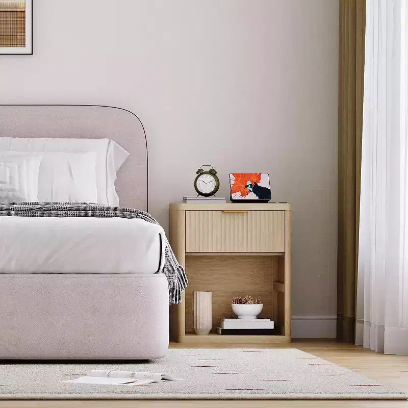 Bedside Table Nightstand with Bedside Storage, Bedroom Side Table and Organizer, Functional and Fluted Nightstand