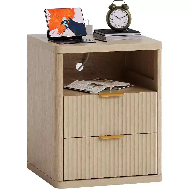 Bedside Table Nightstand with Bedside Storage, Bedroom Side Table and Organizer, Functional and Fluted Nightstand