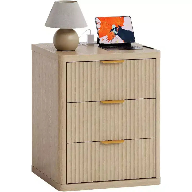 Bedside Table Nightstand with Bedside Storage, Bedroom Side Table and Organizer, Functional and Fluted Nightstand