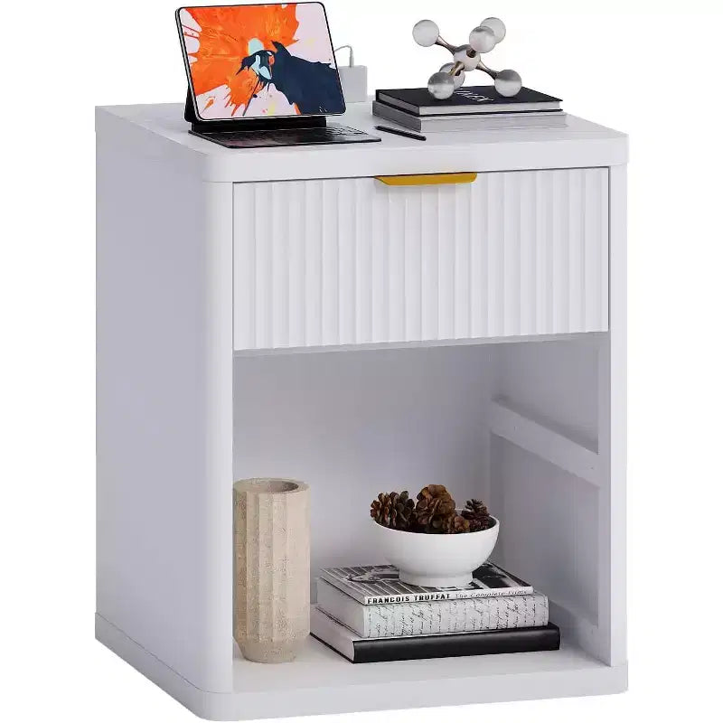 Bedside Table Nightstand with Bedside Storage, Bedroom Side Table and Organizer, Functional and Fluted Nightstand