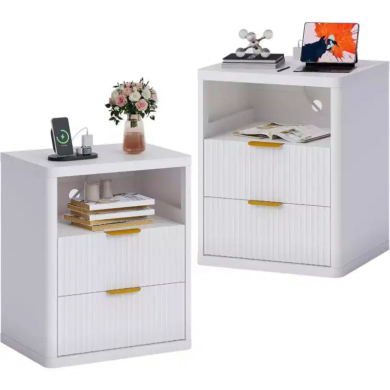 Bedside Table Nightstand with Bedside Storage, Bedroom Side Table and Organizer, Functional and Fluted Nightstand