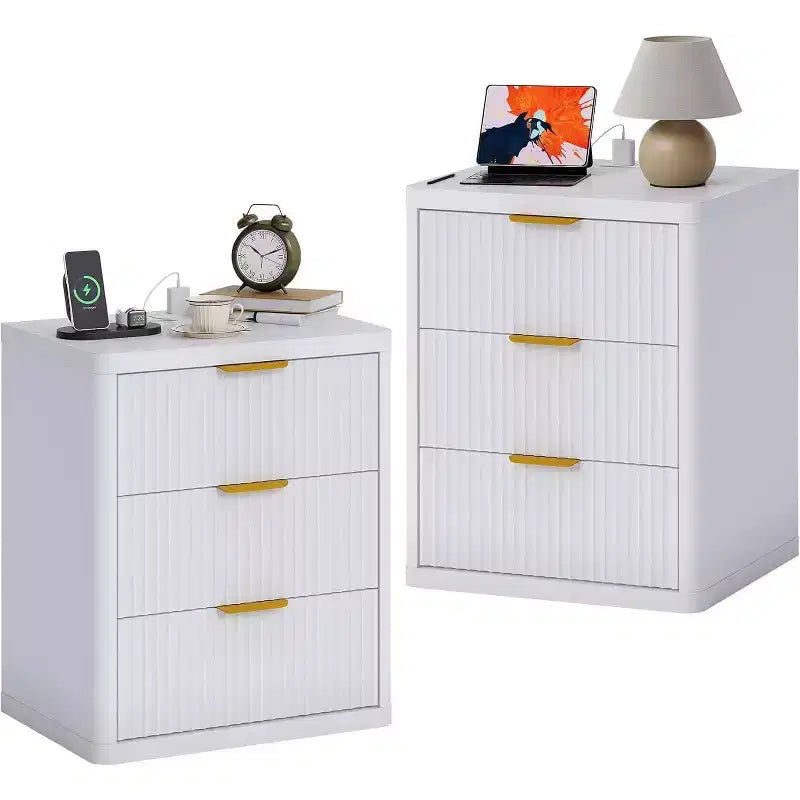 Bedside Table Nightstand with Bedside Storage, Bedroom Side Table and Organizer, Functional and Fluted Nightstand