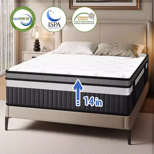 14 Inch Queen Mattress - Memory Foam Mattress, Medium Firm Feel, CertiPUR-US Certified Cool & Pocket Springs, 3D Knit Fabric, Motion Isolation