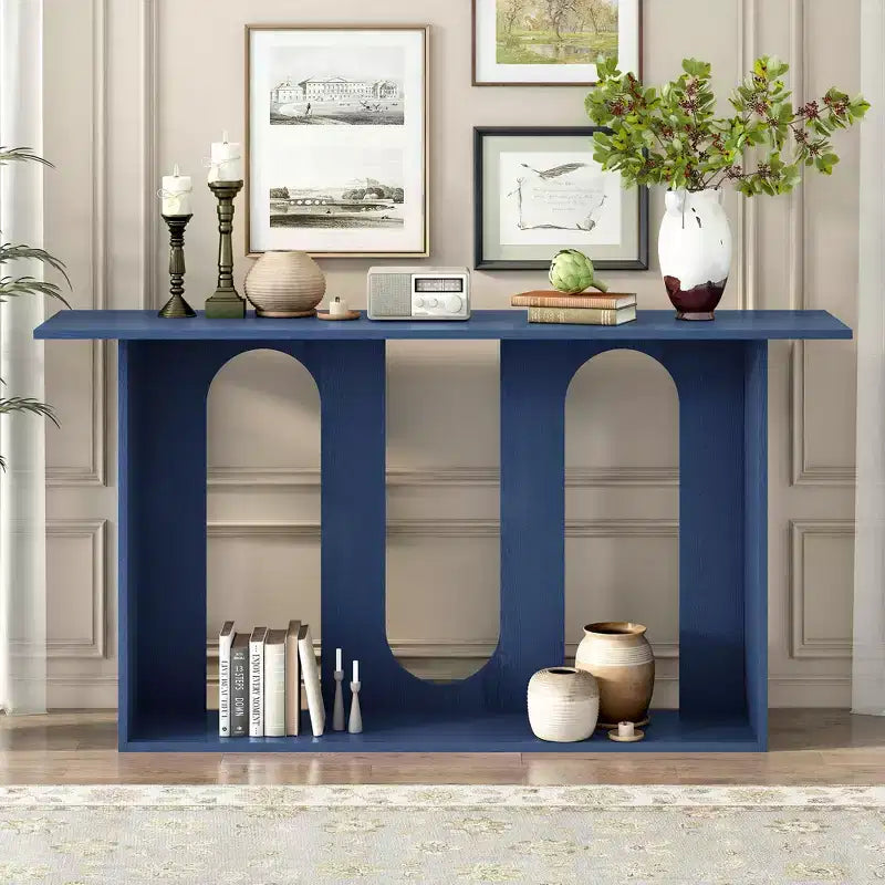Okak Modern Console Table with Bottom Shelf,Entryway Table with Curved Design & Ash Veneer,Foyer Tables for Entryway,Living Room