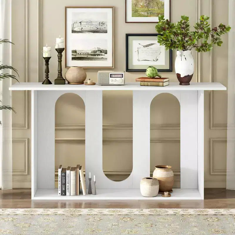 Okak Modern Console Table with Bottom Shelf,Entryway Table with Curved Design & Ash Veneer,Foyer Tables for Entryway,Living Room