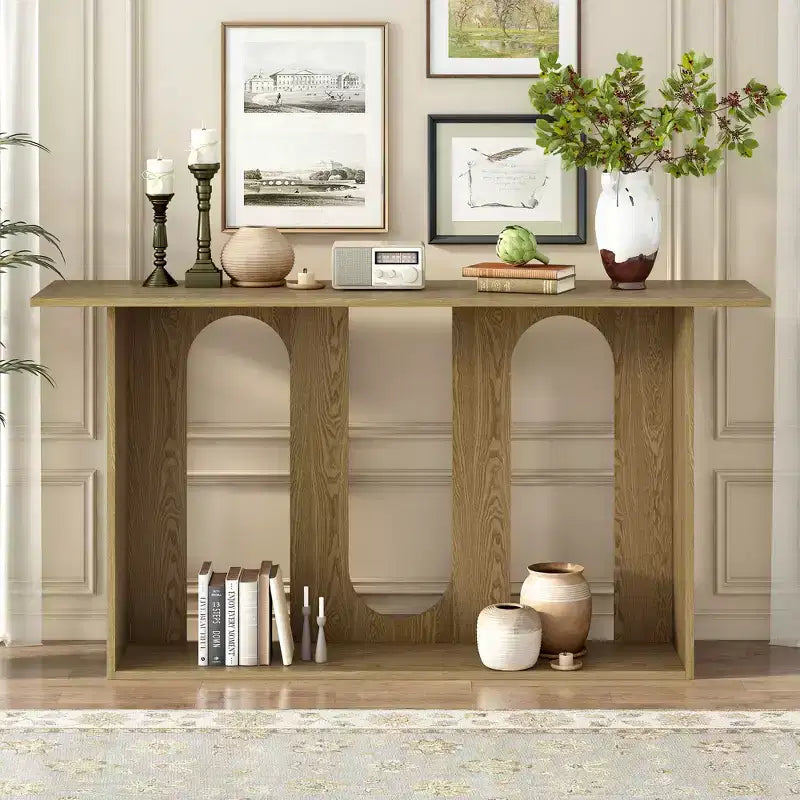 Okak Modern Console Table with Bottom Shelf,Entryway Table with Curved Design & Ash Veneer,Foyer Tables for Entryway,Living Room
