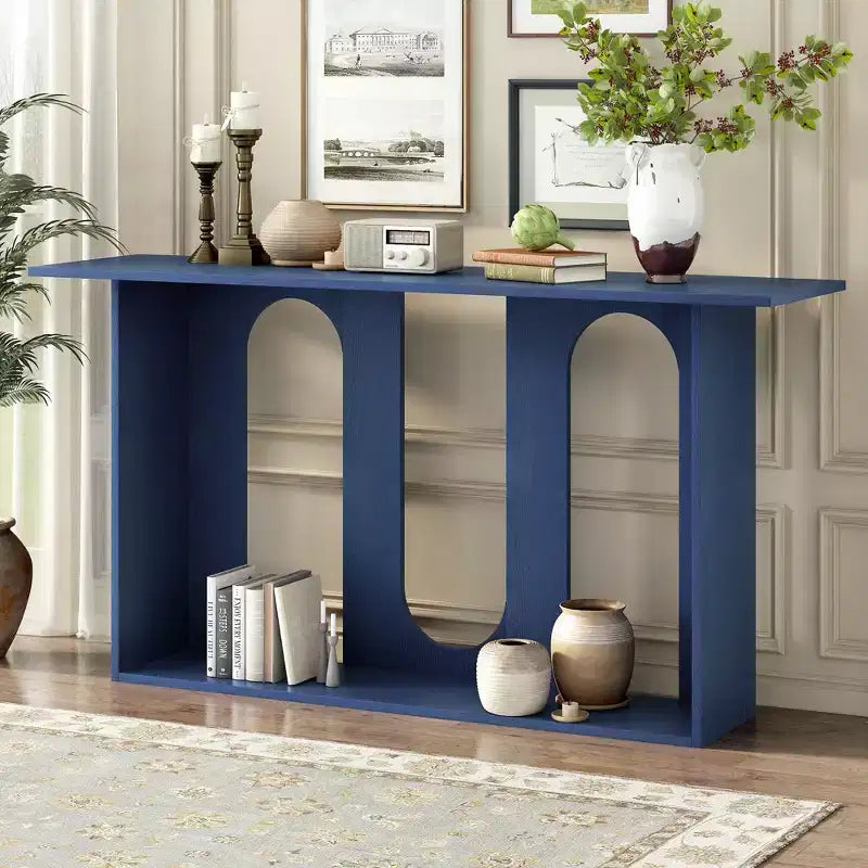 Okak Modern Console Table with Bottom Shelf,Entryway Table with Curved Design & Ash Veneer,Foyer Tables for Entryway,Living Room