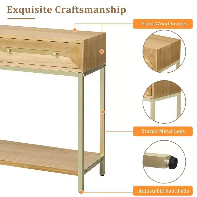 Okak Bold Geometric Design Console Table with Storage Drawers,Retro Entryway Table for Living Room,Hallway,Entryway
